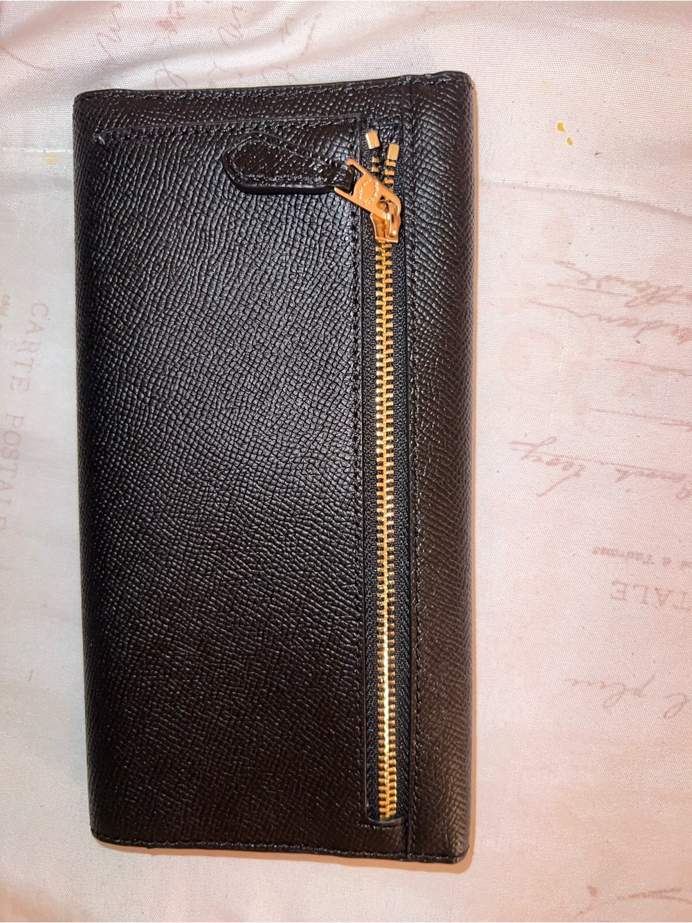 Coach Slim Black Trifold Pebbled Leather Long Wallet with Gold Logo - Picture 5 of 11